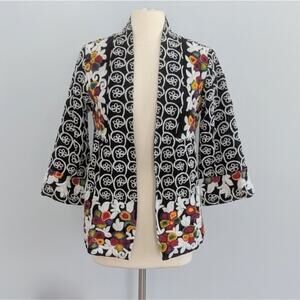 Soft Surroundings Black Floral Embroidered Open Blazer
